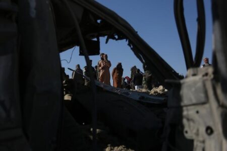 A damaged vehicle is pictured following an airstrike in Afghanistan's Nangarhar Province, on Feb. 22, 2026. (1) A damaged vehicle is pictured following an airstrike in Afghanistan's Nangarhar Province, on Feb. 22, 2026. (1)