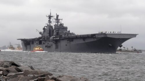 Amphibious assault ship USS Iwo Jima (LHD 7) departs Naval Station Mayport in preparation of Hurricane Matthew’s arrival onto Florida’s eastern coast.