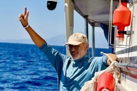 Aziz 1 Newly appointed PHM Global Coordinator Aziz Rhali on board Global Sumud Flotilla in 2025. Source: Facebook