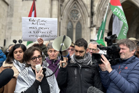 IMG_8814 Activist in front of the Royal Court of Justice on Friday, February 13. Source: Defend Our Juries