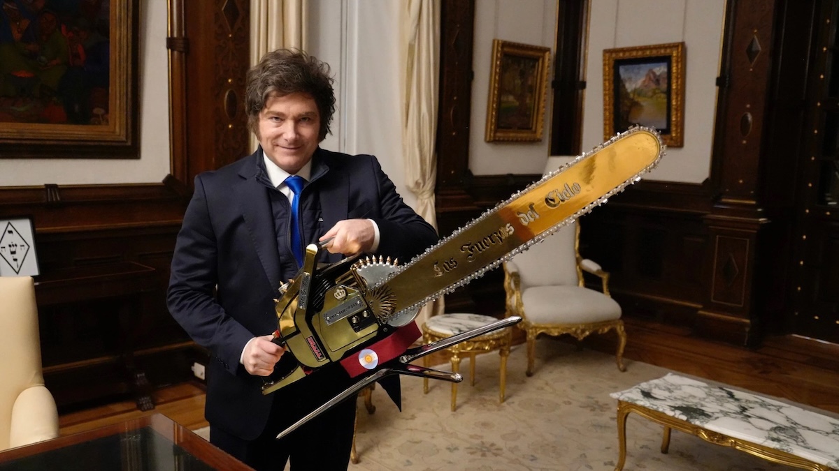 Javier Milei with chainsaw