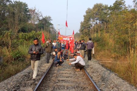 railroad general strike feb 12 india Workers halted rail transport in various places across Tripura state. Photo: CPI(M)
