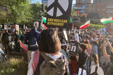 CnD NoWarOnIran Protest against attacks on Iran in 2025. Source: Campaign for Nuclear Disarmament/X