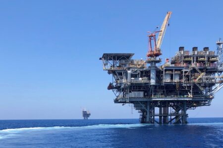 Gas platform in Occupied Palestine:ISrael Tamar gas field in Occupied Palestine, near Gaza.