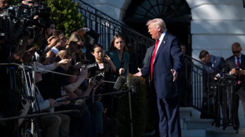 US President Donald J. Trump speaks to reporters outside White House