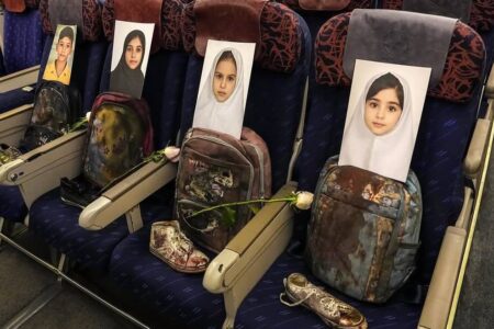 Images of the massacred Minab school children were set on the Iranian plane to Islamabad (1) Images of the massacred Minab school children were set on the Iranian plane to Islamabad (1)