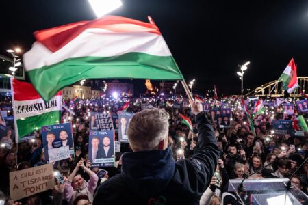 Tisza rally Péter Magyar during a pre-election rally. Source: Péter Magyar/X