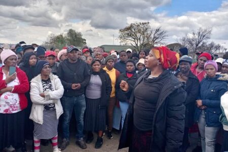 Abahlali in Gauteng protested outside the Rabbie Ridge Hall after the PIE Amendment Bill Public Hearings was postponed (1) Members of AbM gather in protest of PIE Amendment Bill