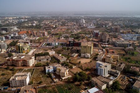 Bamako, Mali A view of the ACI 2000 neighborhood of Bamako, Mali with the Niger River in the background